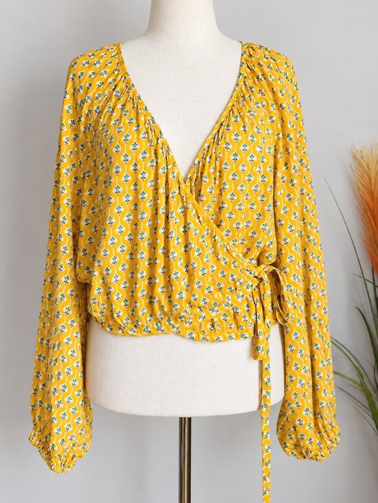 RHODE Tops - RHODE x Target NEW Dainty Lotus Marigold Yellow Ditsy Wrap Blouse Top SZ 2X Boho